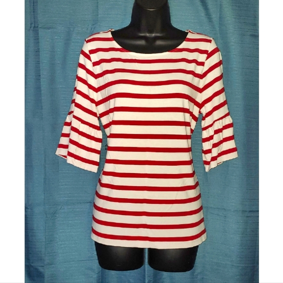 (3/$25) Talbots Red White Striped Top - Picture 2 of 5